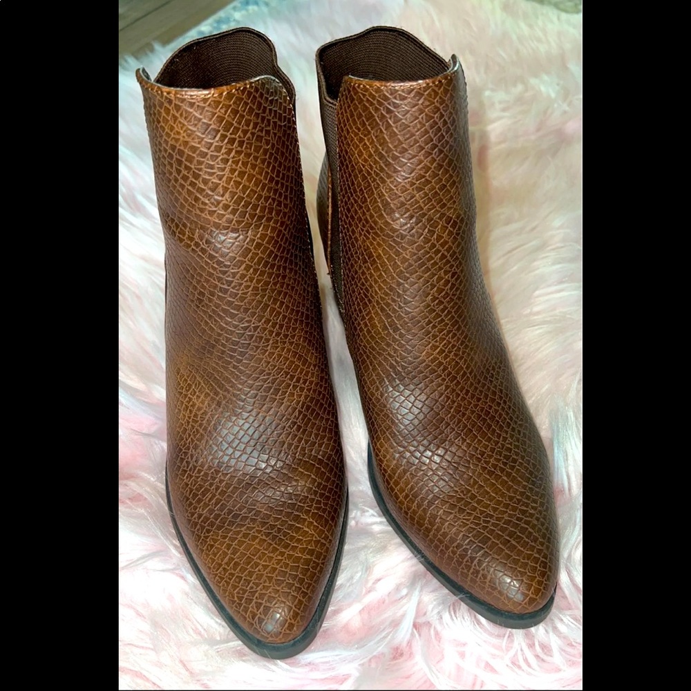 Soda Pointed Toe Reptile Block Heel Ankle Boots - image 1